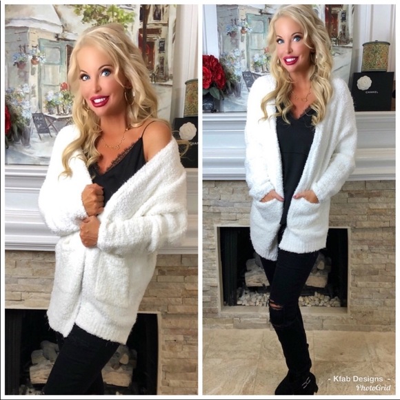 Soft Ivory Fuzzy Cardigan - Picture 1 of 3
